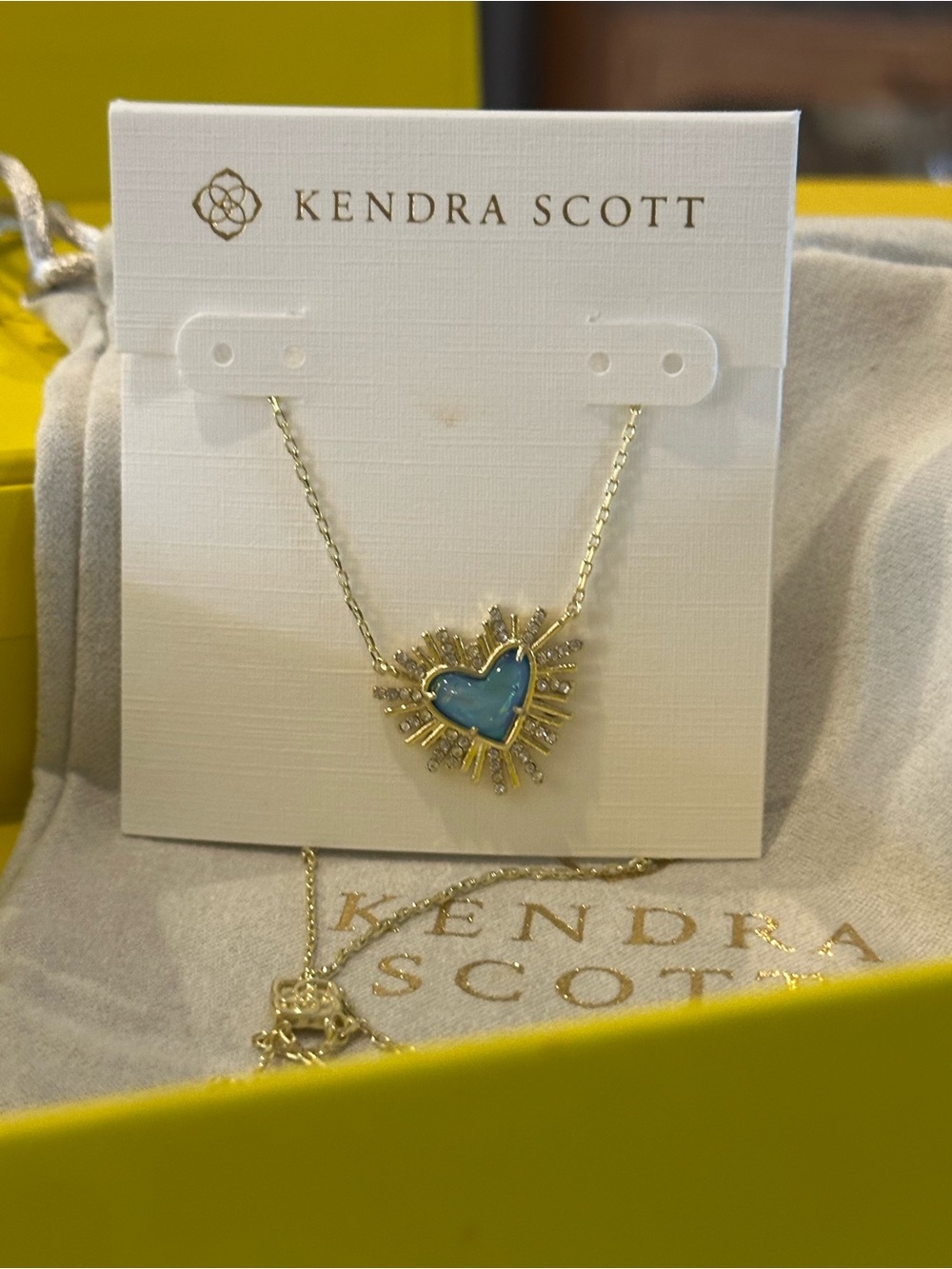 Kendra Scott x Dolly Parton Ari Heart Short Pendant Necklace Sunburst Blue Gold